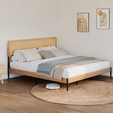 Garvee Boho Style Rattan Bed Frame King – Natural Wood Headboard, Sturdy Wood Slats, Platform Bed, Underbed Storage, Noise-Free, No Box Spring Needed, Easy Assembly – Size: KING, Color: Natural wood color - Natural