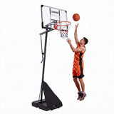 Garvee Portable Basketball Hoop System, 44 Inch Clear PC Polycarbonate Backboard Height-Adjustable Basketball Goal (7.5 FT to 10 FT, 18" Rim, 72.8 Lbs) with Bottom Protective Padding for Driveway & Backyard - Black-44"-C