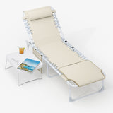 Garvee 3-in-1 Tanning Chair, Folding Outdoor Lounge Chair with Face Hole, Side Table, 5-Position Reclining Backrest & Pillow, Portable Beach Chair for Pool, Patio & Garden, Beige - Beige