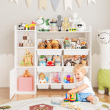 Garvee Kids Toy Storage Organizer with 8 Removable Bins Kid Bookshelf and Toy Storage Large Toy Box with Bookshelf for Study Room, Bedroom, Kids Room, Classroom, Nursery - White
