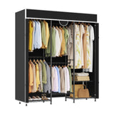 Garvee Heavy Duty Portable Closet Wardrobe Organizer – Adjustable Carbon Steel System – Freestanding Garment Rack with Cover – 1100lbs Capacity – For Hanging Clothes – Black