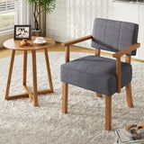 Garvee Mid-Century Modern Armchair with Wood Frame, Linen Fabric Accent Chair with Classic Vertical Stripe, Reading Leisure Chair for Living Room, Gray - Gray-Vertical Stripe