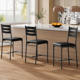 Garvee Bar Stools Set of 2 - Thick Cushioned Faux Leather Stools with Islamic Geometric Backrest, Gold Accent Footrest & Anti-Slip Base for Arabic Kitchen Islands & Majlis (Black) - Black