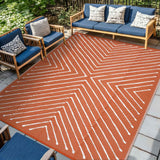 Garvee 6' x 9' Reversible Waterproof Outdoor Rug – Modern Striped Patio Carpet, Easy to Clean, Lightweight, collapsible, UV Protected, Large 6x9ft Plastic Straw Mat for RV, Camping, Garden – Terracotta Orange/White - Striped|Orange