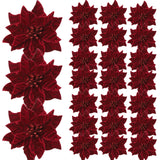 Garvee Velvet Artificial Poinsettia Flowers for Christmas Decor – 24 Pcs Large Claret Picks with Stems – For Tree, Wreath, Garland, Holiday Centerpiece, Wedding & Table Decor, Diameter 16cm