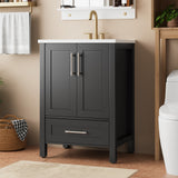 Garvee Modern Freestanding Bathroom Vanity with Basin – Black Wooden Cabinet, Soft-Closing Door, Metal Handle, Floor Storage – Ideal for Small Spaces – 30 Inches, Black