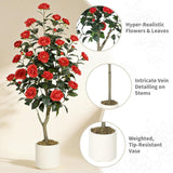 Garvee Lifelike Artificial Camellia Tree with Red Silk Flowers – 5FT Potted Faux Greenery for Indoor & Outdoor Decor – Realistic, Large Maintenance-Free Plant for Living Room, Patio, Office (5FT, Red)