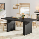 Garvee Industrial Farmhouse Dining Table for 6-8 – 71" Rectangular Black Wooden Top, 3.6"×22.9" Fluted Wave Metal Legs, Modern Rustic Kitchen & Living Room Table for Home, Office, Apartment, Size 1.8x0.8, Black - Black