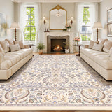 Garvee 10' x 13' Camel Vintage Persian Floral Area Rug, Washable Non-Slip Low-Pile Carpet for Living Room, Bedroom and Dining Room - Camel