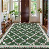 Garvee Forest Green Washable Floral Area Rug 5' × 7', Non Slip Low Pile Stain Resistant Botanical Rug for Living Room Bedroom Nursery - Green