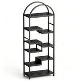 Garvee Industrial Arched 4-Tier Open Bookcase with Metal Frame - Tall Storage & Display Shelves for Home Office, Living Room or Bedroom - Black, 60" - Black