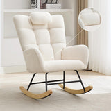 Garvee Nursery Rocking Chair with Headrest, Plush Teddy Upholstered Glider with High Backrest, Comfortable Nursing Chair, White - White Without Ottoman