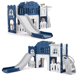 Garvee 8-in-1 Toddler Slide Playset - Indoor/Outdoor Playground for Toddlers Ages 1-3 with Climber, Crawling Tunnel, Basketball Hoop, Telescope, and Toy Storage - Blue