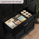Garvee Spacious Tall Freestanding Kitchen Pantry Cabinet – 71" Storage Cupboard with 6 Doors, 7 Shelves & Large Drawer – Modern Organizer for Dining Room, Bathroom, Laundry, Office – Black Bas-Relief - Black