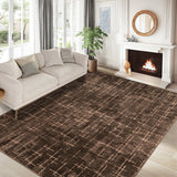 Garvee 8' x 10' Reddish Brown Modern Crosshatch Abstract Area Rug, Washable Polyester Non-Slip Low-Pile Carpet for Living Room and Bedroom - Reddish Brown