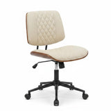 Garvee Ergonomic Modern Walnut Office Desk Chair – Small Mid-Back, Armless, Adjustable Height, 360° Swivel, Quality PU Leather – Perfect for Home, Computer, Meeting Room – Diamond Design | PU | Beige - Beige