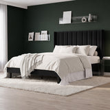 Garvee Velvet Upholstered Platform Bed Frame with 52" Tall Wingback Vertical Channel-Tufted Headboard, Wood Slat Support, Underbed Storage, No Box Spring Needed, Easy Assembly, Padded Backrest - Queen, Black - Black