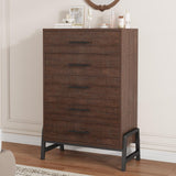 Garvee Modern Tall Dresser Chest of Drawers, 50.5" 5-Drawer Narrow Vertical Storage Cabinet with Deep Drawers, Metal Legs, Anti-Tip Kit for Bedroom/Entryway, Walnut - Walnut