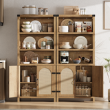 Garvee Farmhouse Bookshelves and Bookshelves with Door, 70" High Bookshelves with Three Levels of Open Storage, Floor Standing Display Shelves, Bookcases for Home, Office, Living room,Two Sets,Wood Color