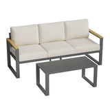 Garvee Aluminum Patio Sofa Set with Coffee Table, Outdoor Conversation Set with Washable Cushions, Rust-Resistant Frame,Beige - Beige