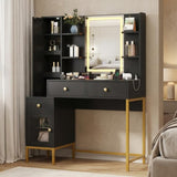 Garvee Vanity Desk with Light & Mirror, Vanity Table with Charging Station & Cabinet - Black