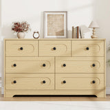 Garvee 7 Drawer Dresser Large Storage Deep Drawers Metal Knobs Engineered Wood Mid-Century Modern Natural Wood Finish Bedroom Living Room Entryway - Natural