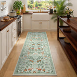 Garvee 2' × 6' Garden Floral Runner Rug, Soft Washable Low-Pile Polyester Carpet for Hallway, Kitchen and Entryway, Grass Green - Grass Green