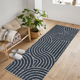 Garvee 2' x 6' Easy Jute Indoor Outdoor Runner Rug, Geometric Wave Border Washable Non-Slip Ultra-Thin Faux Jute Rug for Hallway & Kitchen, Blue - Blue