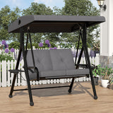 Garvee Patio Porch Swing for Backyard & Garden, 2-Seat 2-in-1 Outdoor Swing Chair with Canopy, Removable Cushions and Cup Holders, Gray