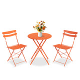 Garvee Space-Saving 3-Piece Steel Patio Bistro Set, Folding Outdoor Table and 2 Chairs, No Assembly Weather-Resistant Furniture for Balcony Porch Yard,Orange - Orang