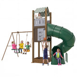 Garvee All-in-1 Backyard Swing Set with Turbo Tube Slide for Kids 3-10, Heavy-Duty Galvanized Steel Outdoor Playset with Climbing Ladder, Sandbox, Hoop - Seesaw + Belt Swing