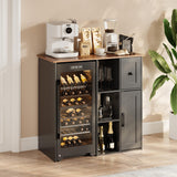 Garvee Coffee Bar Cabinet with Built-in Power Outlet – 40" Kitchen Organizer with Drawer, 3-Tier Open Shelves, Closed Storage & Mini Fridge Space – Fits 20" Wine Fridge – Modern Storage Rack, Black - Black