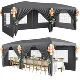 Garvee 10x20 ft Pop Up Canopy Tent, Heavy Duty Steel Frame Outdoor Shelter with 6 Removable Sidewalls, 3 Heights, UPF 50+ Waterproof 210D Oxford Cover, Dark Gray