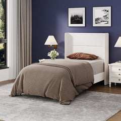 Garvee Twin Bed Frame with Wingback Headboard, Velvet Upholstered Platform Bedframe with Sturdy Wooden Slats Support Twin Size, No Box Spring Needed, Easy Assembly, White - White