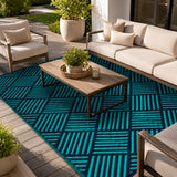 Garvee 9' × 12' Reversible Striped Outdoor Rug, Waterproof Reversible Patio Mat for RV, Deck, Backyard & Camping, Black/Blue - Black/Blue