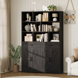 Garvee 71in Tall Bookcase with 2 Drawers & 4 Doors, 6-Tier 47in Wide Large Modern Bookshelf and Bookcase Storage Cabinet with Shelves for Home Living Room Office, Black - Black