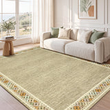 Garvee 9' × 12' Floral Border Area Rug, Machine Washable Non-Slip Low-Pile Soft Rug for Living Room, Bedroom & Dining Room, Linen - Linen
