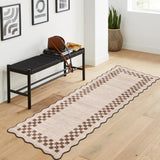 Garvee 2' × 6' Scalloped Bordered Solid Runner Rug, Washable Non-Slip Low-Pile Soft Rug for Hallway, Kitchen, Entryway & Laundry Room, Beige - Beige