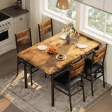 Garvee Space-Saving 5-Piece Dining Table Set – Rectangular Table with 4 Upholstered High-Back Chairs, Sturdy Metal Frame, Perfect for Apartments and Dining Rooms, Black Embossed, 1+4 Set - Black Embossed