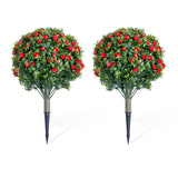 Garvee 23.6" Artificial Topiary Flower with Ground Spike Set of 2, Fake Topiary Trees with Metal Stake, Topiary Rose Flower Plants for Indoor and Outdoor Decorations,Red
