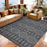 Garvee 8x10 Outdoor Rug Waterproof Reversible Patio Mat Lightweight Plastic Straw UV Resistant Foldable with Stakes for RV Camping & Picnic - Black Gray