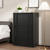 Garvee Modern Compact Bedside Table - 5 Drawers Wooden Bedroom Dresser - Vertical Handle - Large Storage Cabinet, Accent Side Table for Living Room, Dorm - Black Bas-Relief - Black