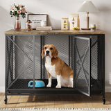 Garvee 48" Heavy Duty Dog Crate Furniture with Wheels, Flip Top Dog Kennel End Table with Removable Tray, Multi-Functional Indoor Pet Cage for Small to Large Pets, Black