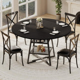 Garvee Dining Room Round Table Set for 4-6, Circle Kitchen Dining Table with Metal Base, 47 Inch Wooden Round DiningTable, Wood Kitchen Tables with Storage Shelf - Black