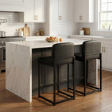 Garvee Bar Stools Set of 2, Counter Height 24.8'' Barstool PU Leather with Back, Modern Upholstered Island Chairs with Metal Legs for Kitchen Island, Bar, Counter, Black - Black-2Pcs