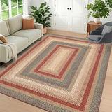 Garvee 10' x 13' Modern Geometric Area Rug, Machine Washable Non-Slip Low-Pile Moroccan Braided-Look Rug for Living Room, Bedroom & Dining Room, Red
