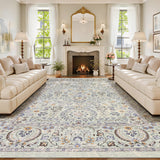 Garvee 9' x 12' Light Green Vintage Persian Floral Area Rug, Washable Non-Slip Low-Pile Carpet for Living Room, Bedroom and Dining Room - Light Green
