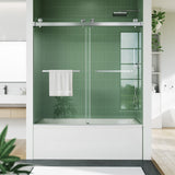 Garvee Double Sliding Shower Door for Bathtub – 60x59 Inch Frameless 6mm Tempered Glass – Brushed Stainless Steel Track – Easy Clean & Smooth Glide – Full Coverage – Model Type Model 16 Series-02, Brushed - Silver (6Mm)+Square Rail