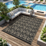 Garvee Waterproof Reversible Outdoor Rug - Boho Leaf Design - UV & Mark Resistant, Collapsible Plastic Patio Mat with Stakes & Storage Bag for Camping, RV, Balcony, Deck, Backyard - 8x10ft, Black Coffee - Black & Brown