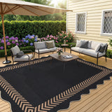 Garvee 10' x 13' Washable Scalloped Minimalist Geometric Rug—Suitable for Indoor and Outdoor Use, Perfect for Entryways, Hallways, and Bedrooms, Black/Coffee - Black/Coffee